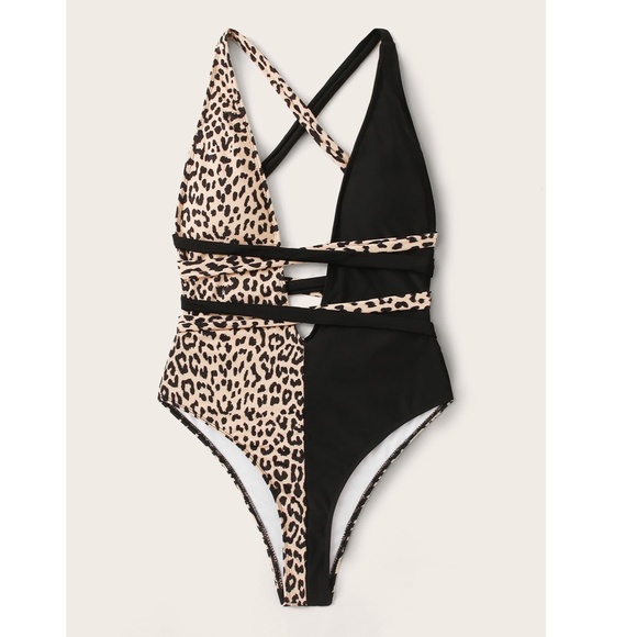 Cheetah Print Deep V Tie Detail One Piece Swimsuit - Picture 4 of 16